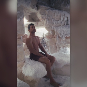man in snow room