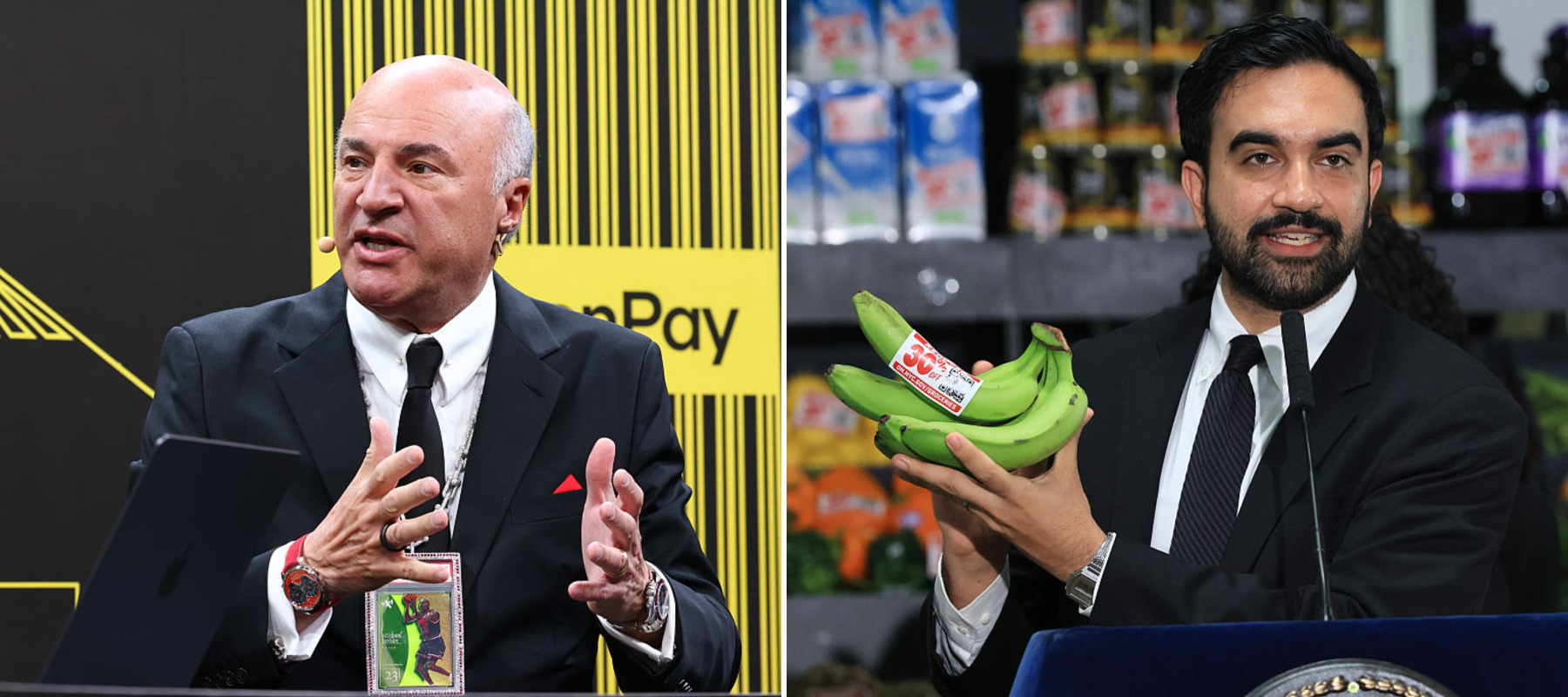 Photos of Kevin O'Leary and NYC Mayor Zohran Mamdani
