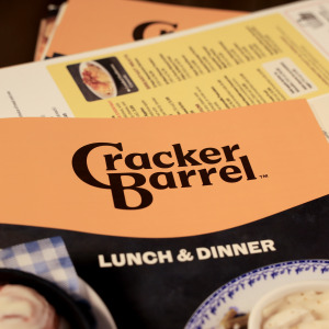 A new Cracker Barrel menu with the company's new logo.