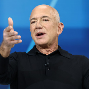 Amazon CEO Jeff Bezos speaking at an event.