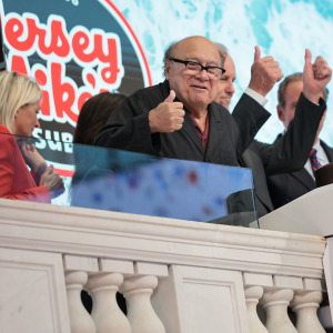 Actor Danny DeVito prepares to ring the opening bell at the New York Stock Exchange to celebrate Jersey Mike's Sub Initial Public Offering.