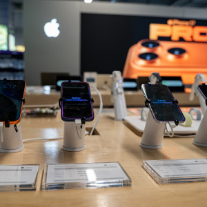 A photo of an Apple store with iPhones
