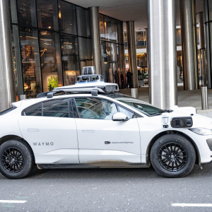 A photo of a self-driving Waymo car
