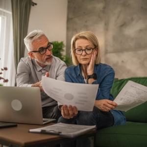 Older couple stressed about retirement.