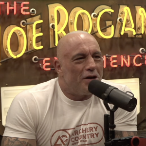 Joe Rogan hosting his podcast 'The Joe Rogan Experience.'