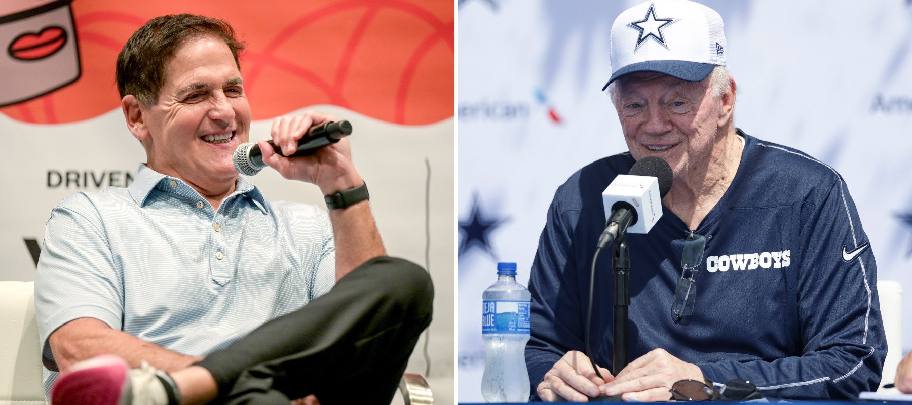 Mark Cuban on the left and Cowboys owner Jerry Jones on the right.