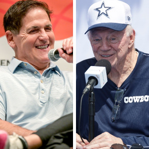 Mark Cuban on the left and Cowboys owner Jerry Jones on the right.