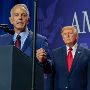 Nevada Gov. Joe Lombardo delivers remarks as U.S. President Donald Trump listens during an event at Red Rock Casino Resort and Spa on August 05, 2026 in Las Vegas, Nevada.