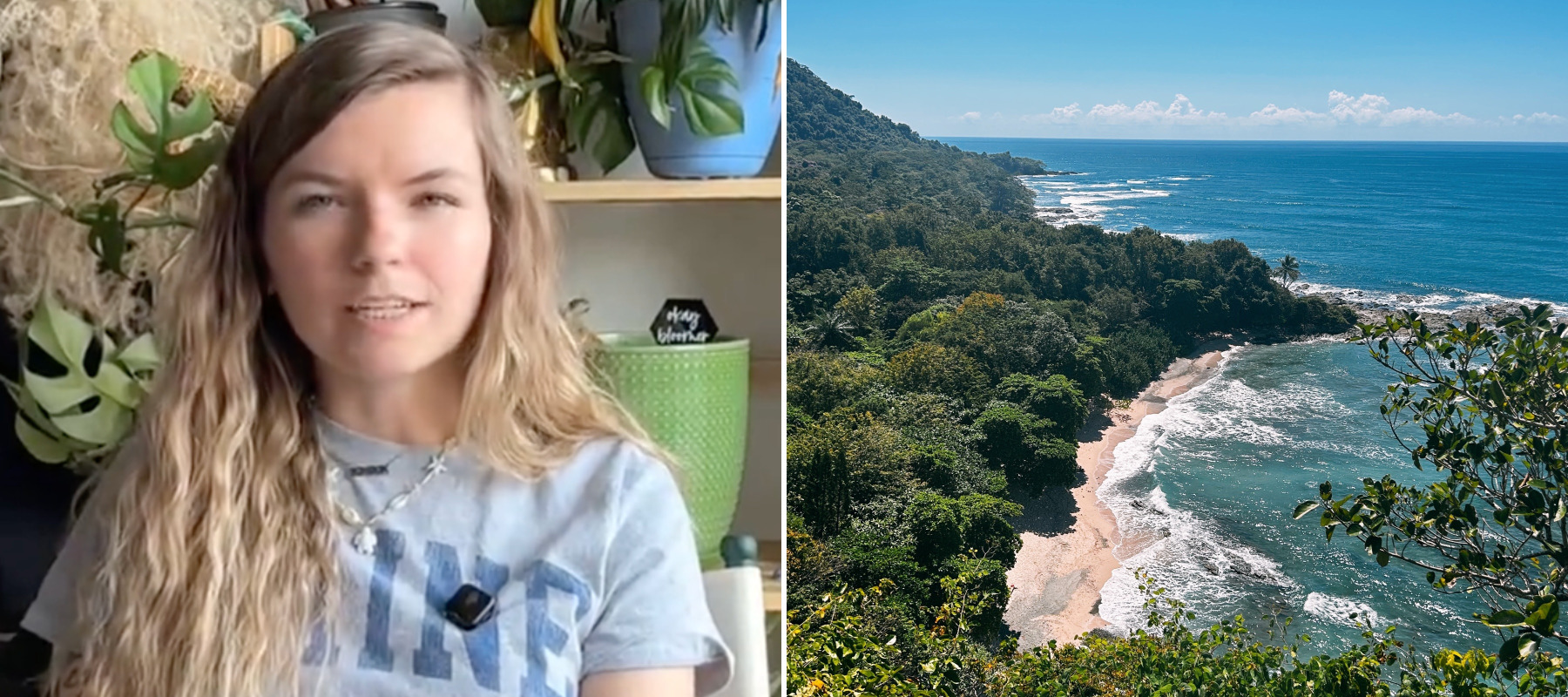 A split-panel image of Abby Finn and Costa Rica