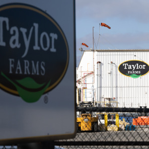 A Taylor Farms sign is displayed at one of their facilities in California.