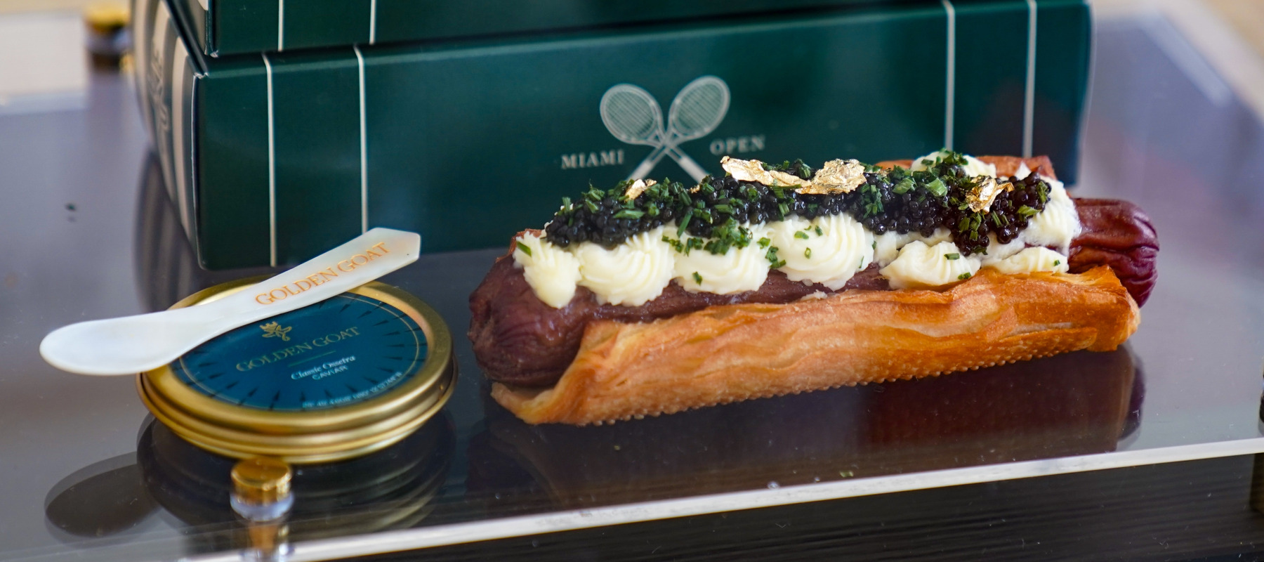 A similar caviar hotdog was made for the Miami open by Golden Goat.