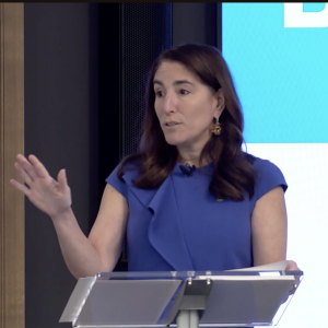 Beth Hammack speaks at a City Club of Cleveland Event in June.