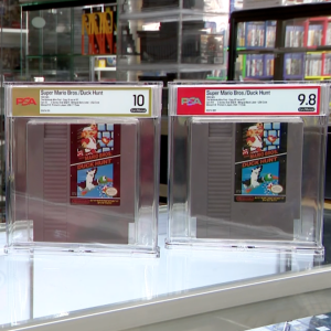 Kevin Braun and Jason Ganos show off their collection of rare Nintendo games to ABC News.