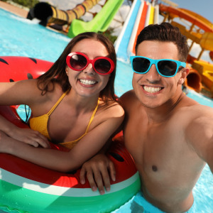 A photo of a couple at a waterpark