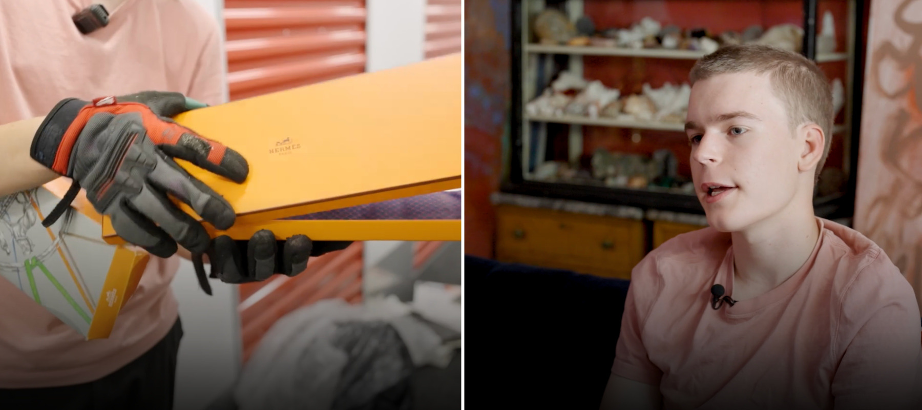Man looking through treasures found in storage locker