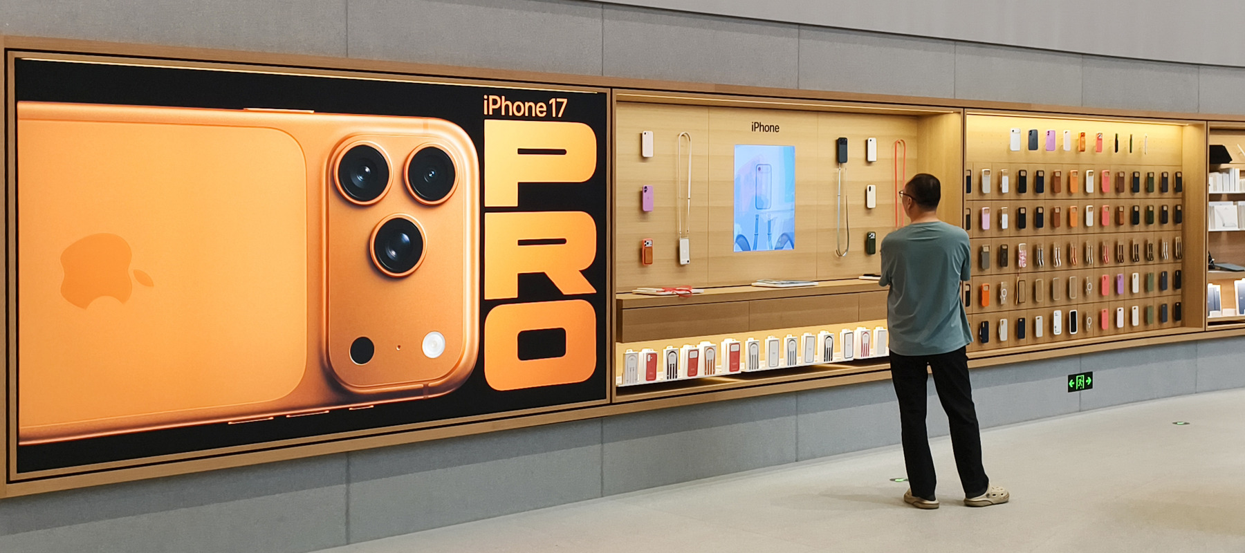 Apple products advertised at a flagship store for the tech giant.