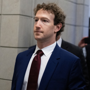 Mark Zuckerberg is seen in the U.S. Capitol after a meeting with Senate Majority Leader John Thune.