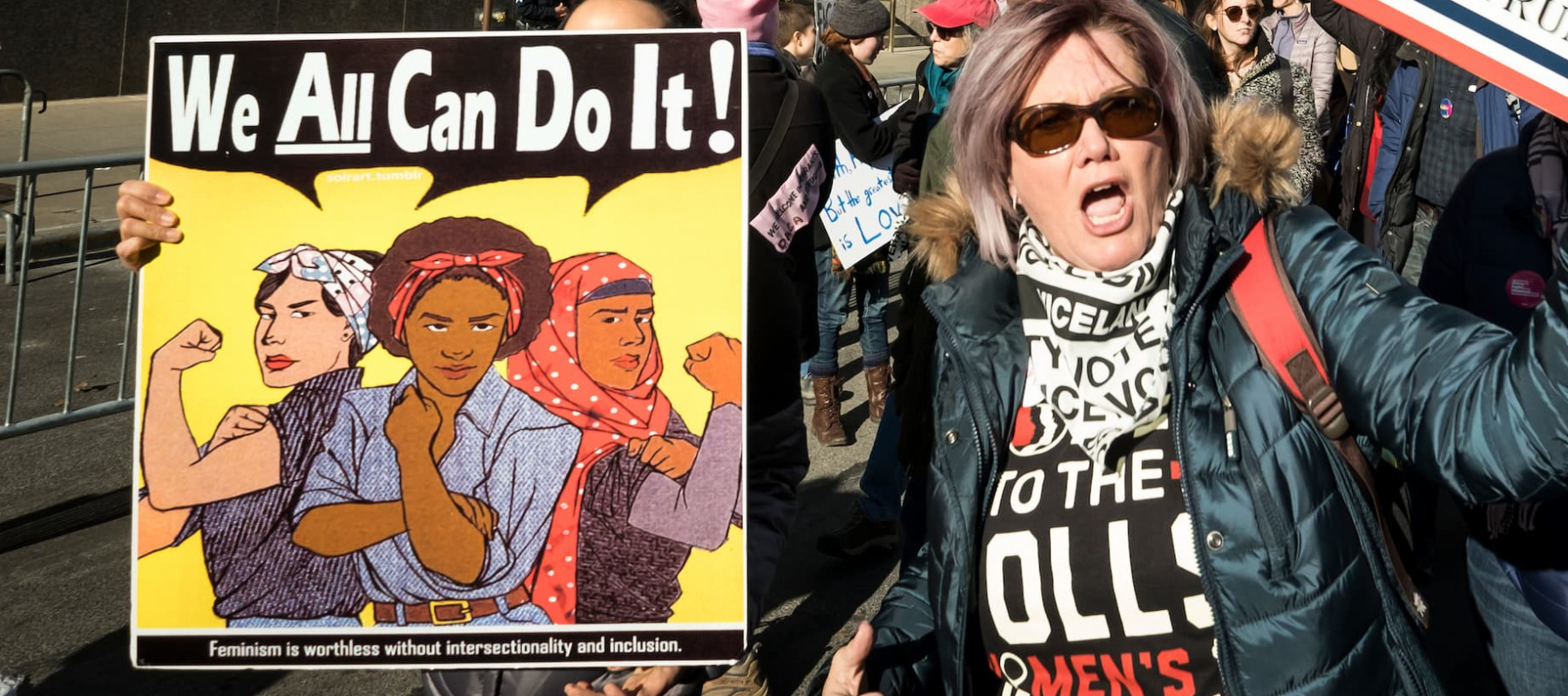 A photo of a woman at a Women's March