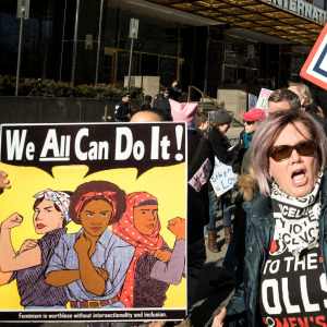 A photo of a woman at a Women's March