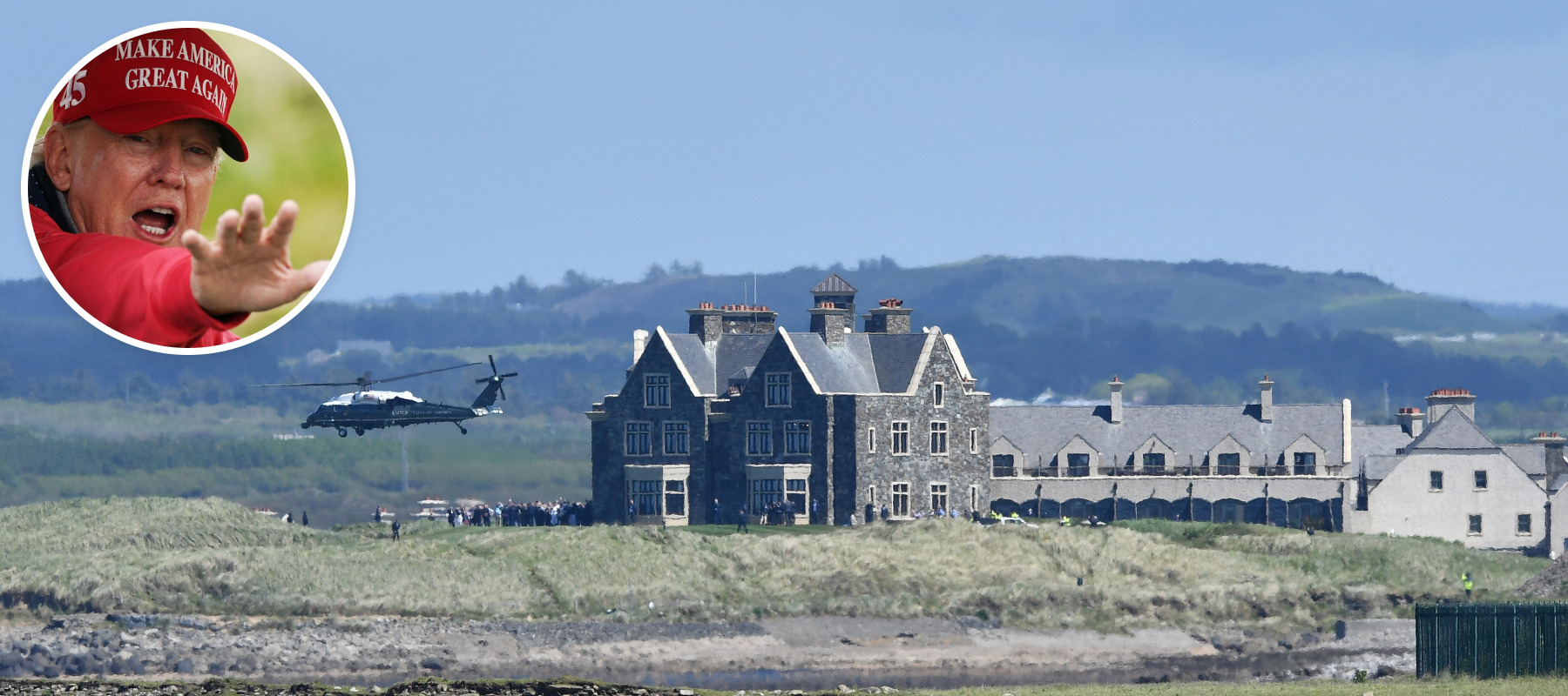 A photo of the Trump family's Doonbeg golf course and Donald Trump