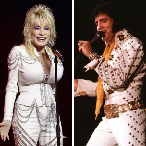 Dolly Parton on the left, and Elvis Presley on the right.