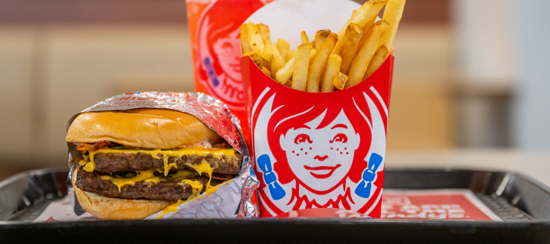 A Wendy's hamburger meal on display.