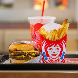 A Wendy's hamburger meal on display.