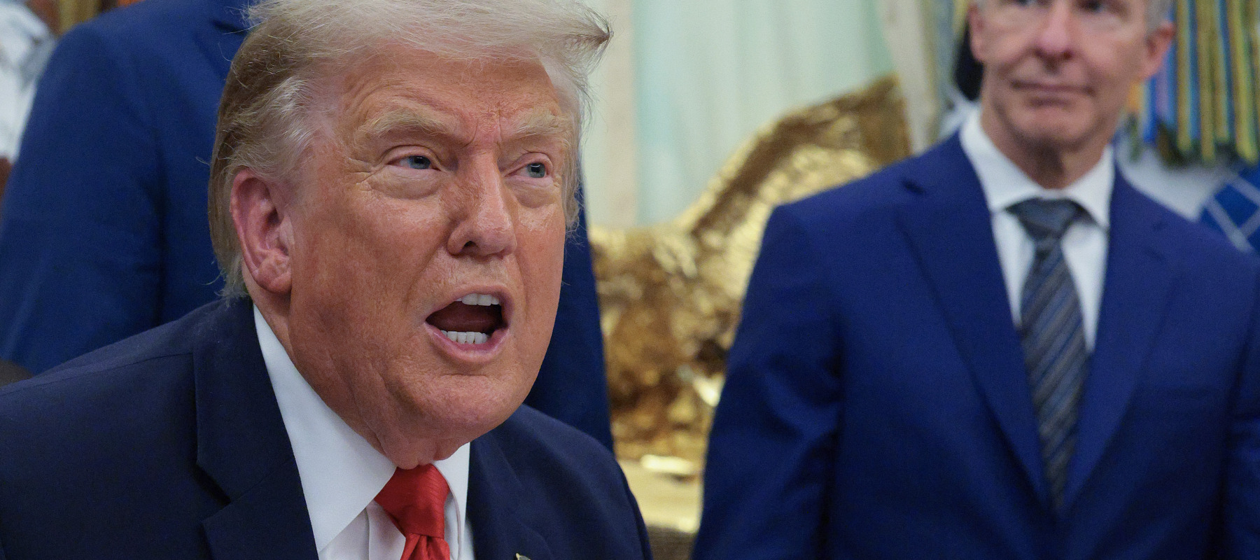 President Donald Trump expressively speaking