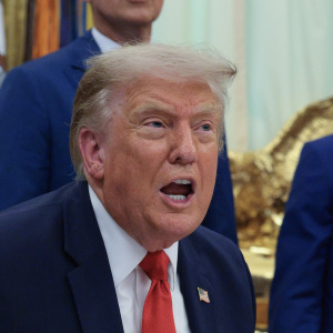President Donald Trump expressively speaking