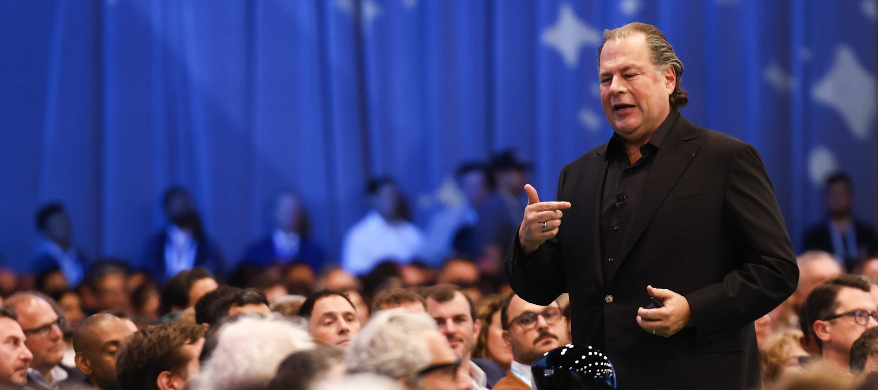 Salesforce CEO Marc Benioff delivers the keynote address at the start of the Dreamforce conference at the Moscone Center in San Francisco.