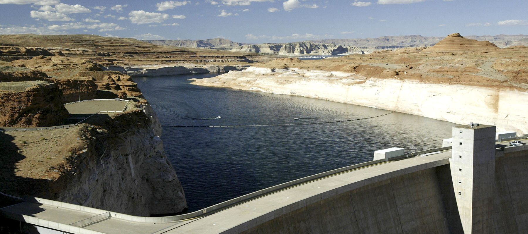 Glen Canyon Dam holds back the waters of Lake Powell near Page, Arizona.