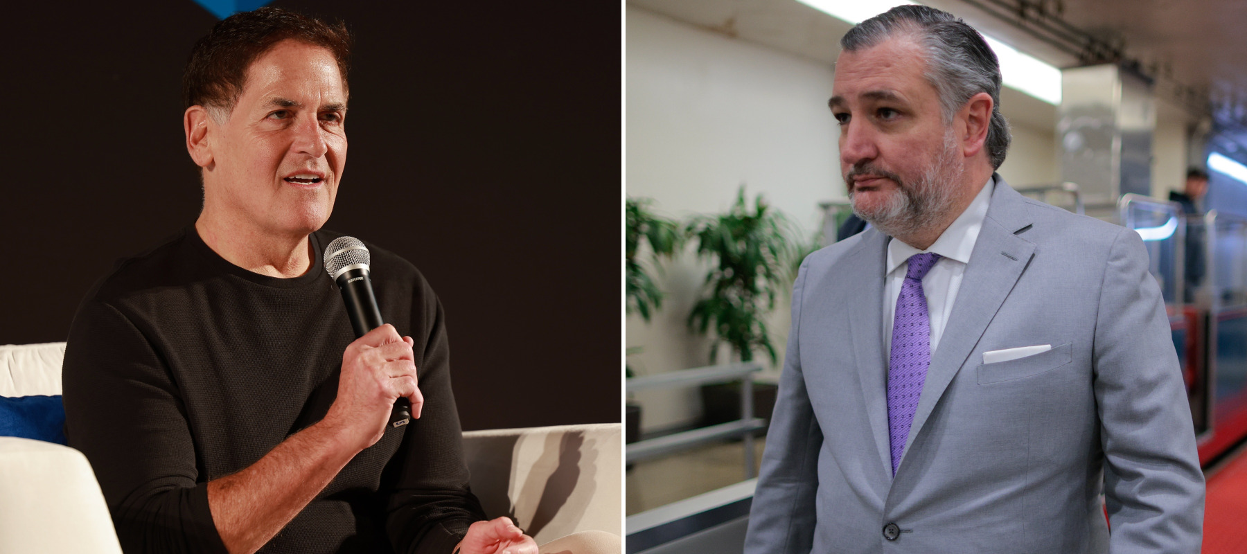 On the left, Mark Cuban and on the right, Ted Cruz.