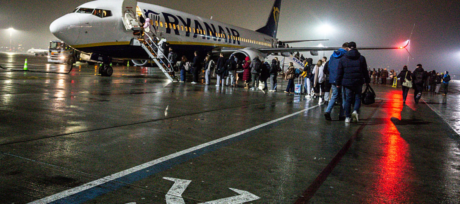 Ryanair logo is seen at Krakow Airport as passengers wait for boarding in Krakow, Poland.