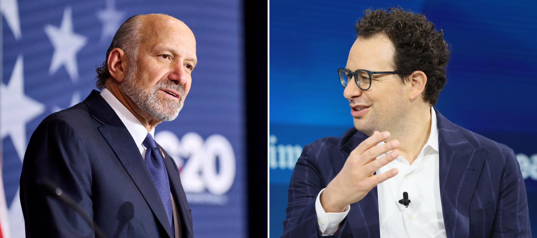 On the left, U.S. Commerce Secretary Howard Lutnick and on the right, Anthropic CEO Dario Amodei.