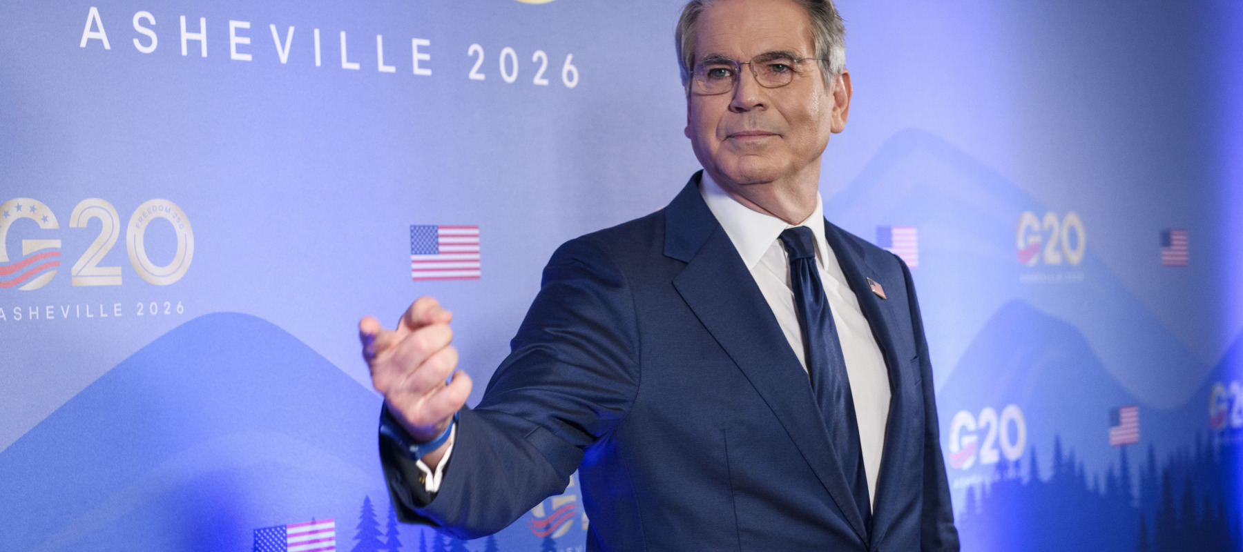 Treasury Secretary Scott Bessent speaks to the media at the 2026 G20 financial meetings.