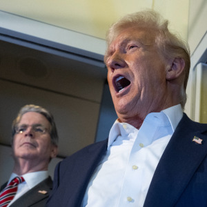 Donald Trump yelling on Air Force One next to Scott Bessent