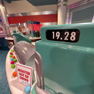 The queue of the new Mickey &amp; Minnie's Runaway Railway has a cash register with the price $19.28.