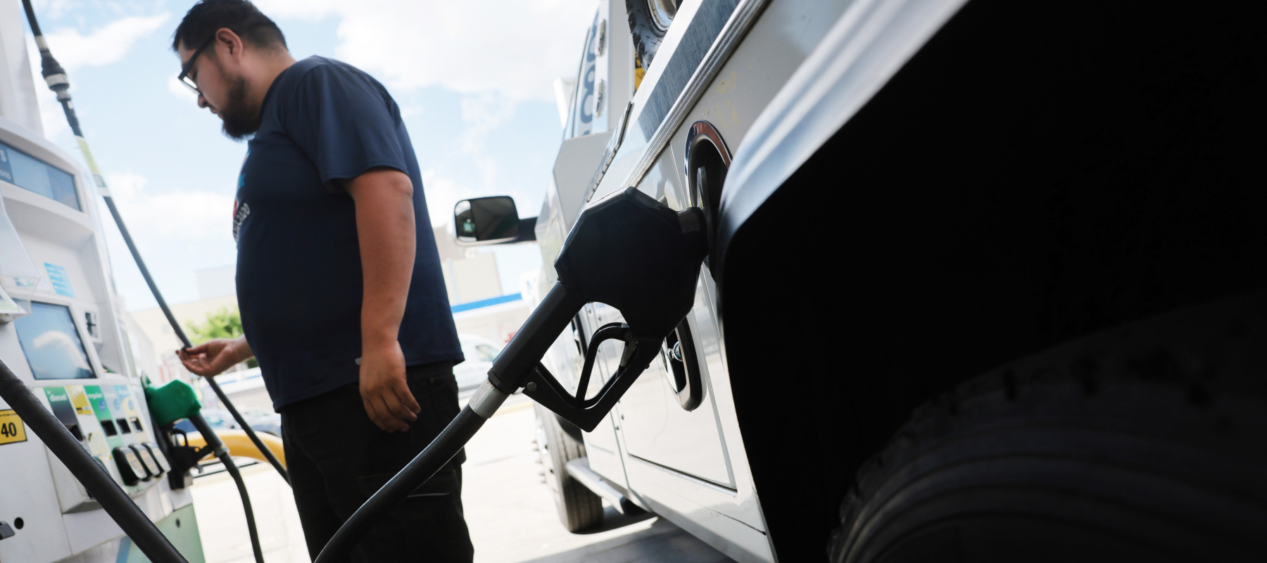 A man fills up his vehicle at a gas station in Brooklyn on June 01, 2026.