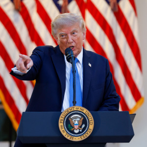 U.S. President Donald Trump speaks as he hosts a dinner in the Rose Garden at the White House on Sept. 2.