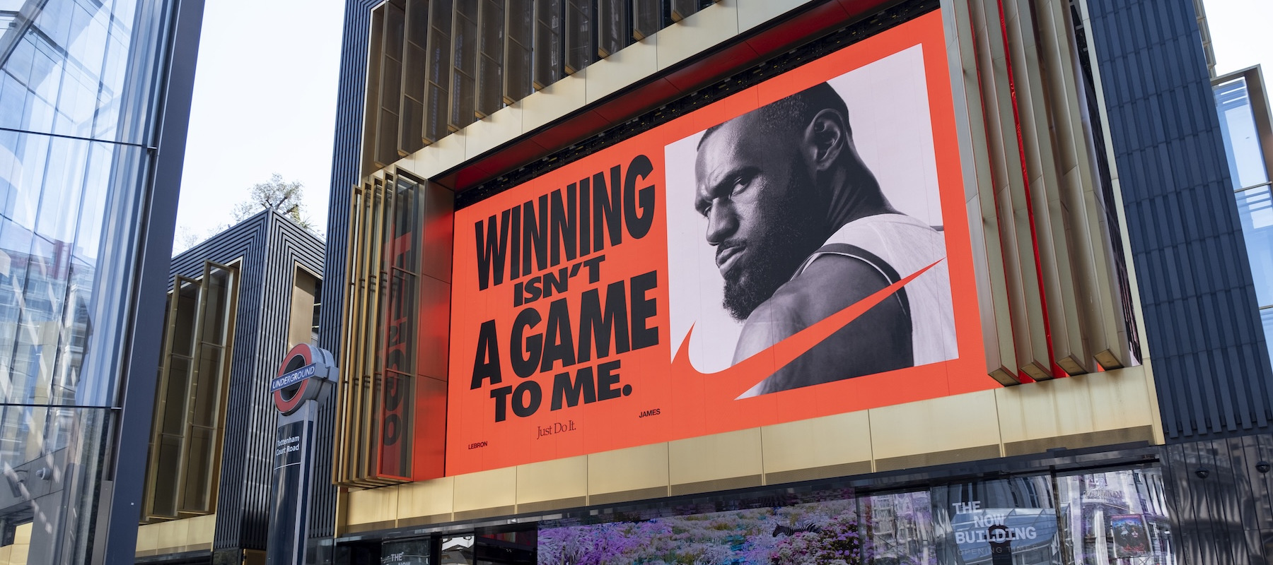 Nike billboard featuring basketball star Lebron James.
