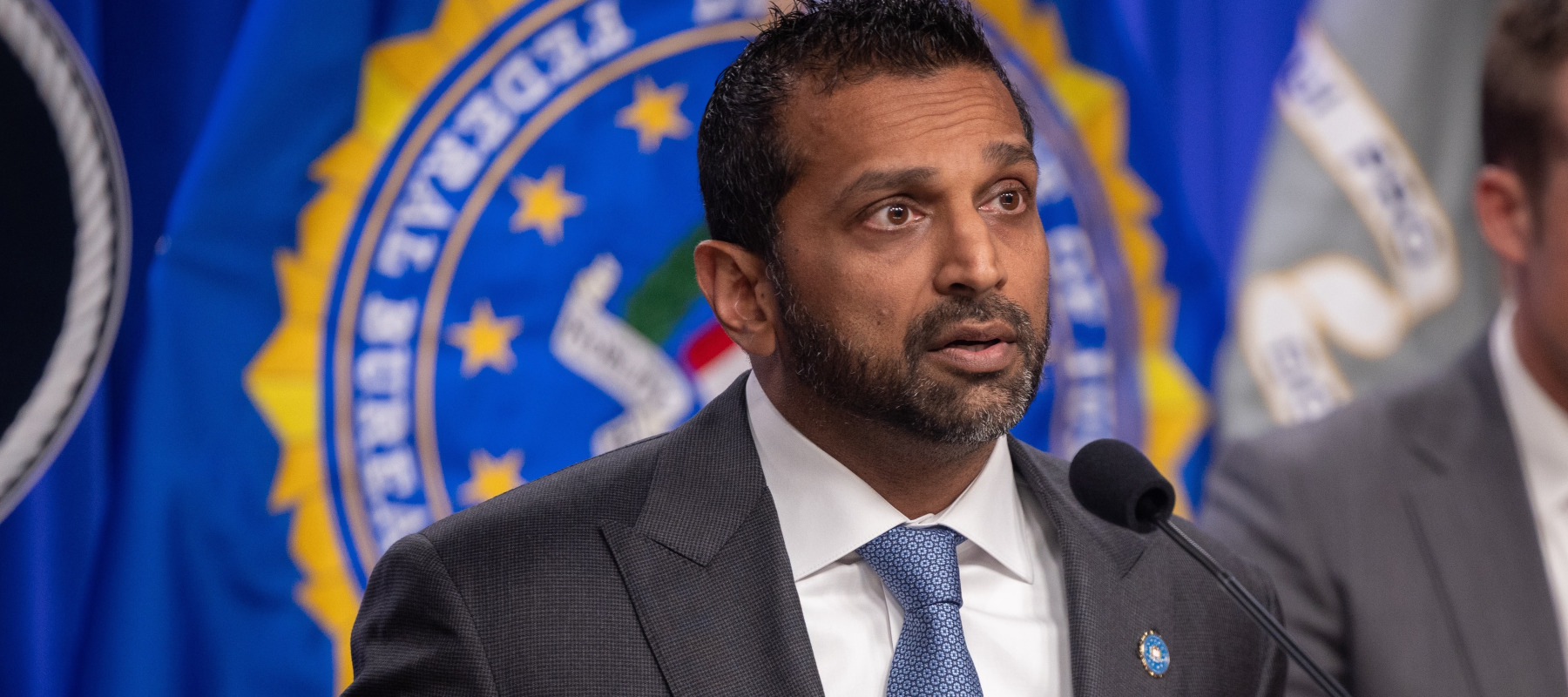 FBI Director Kash Patel speaks at a press conference announcing Tren de Aragua enforcement efforts at the Department of Justice in Washington, DC.