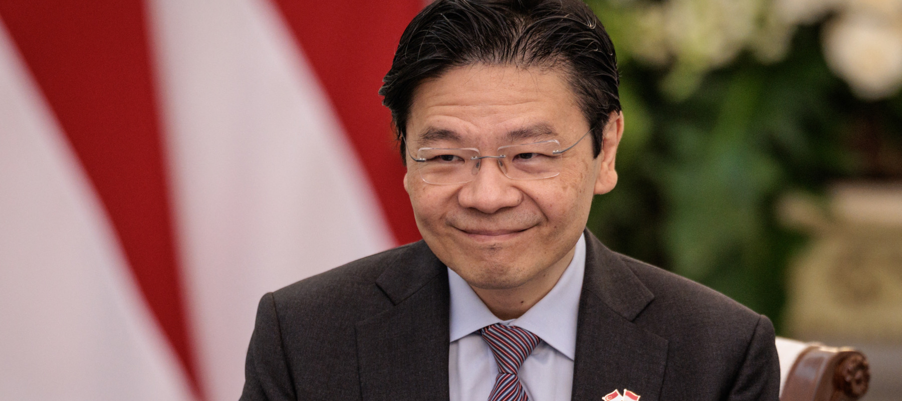 Singapore's Prime Minister Lawrence Wong smiles during a joint press conference with Indonesia's President Prabowo Subianto.