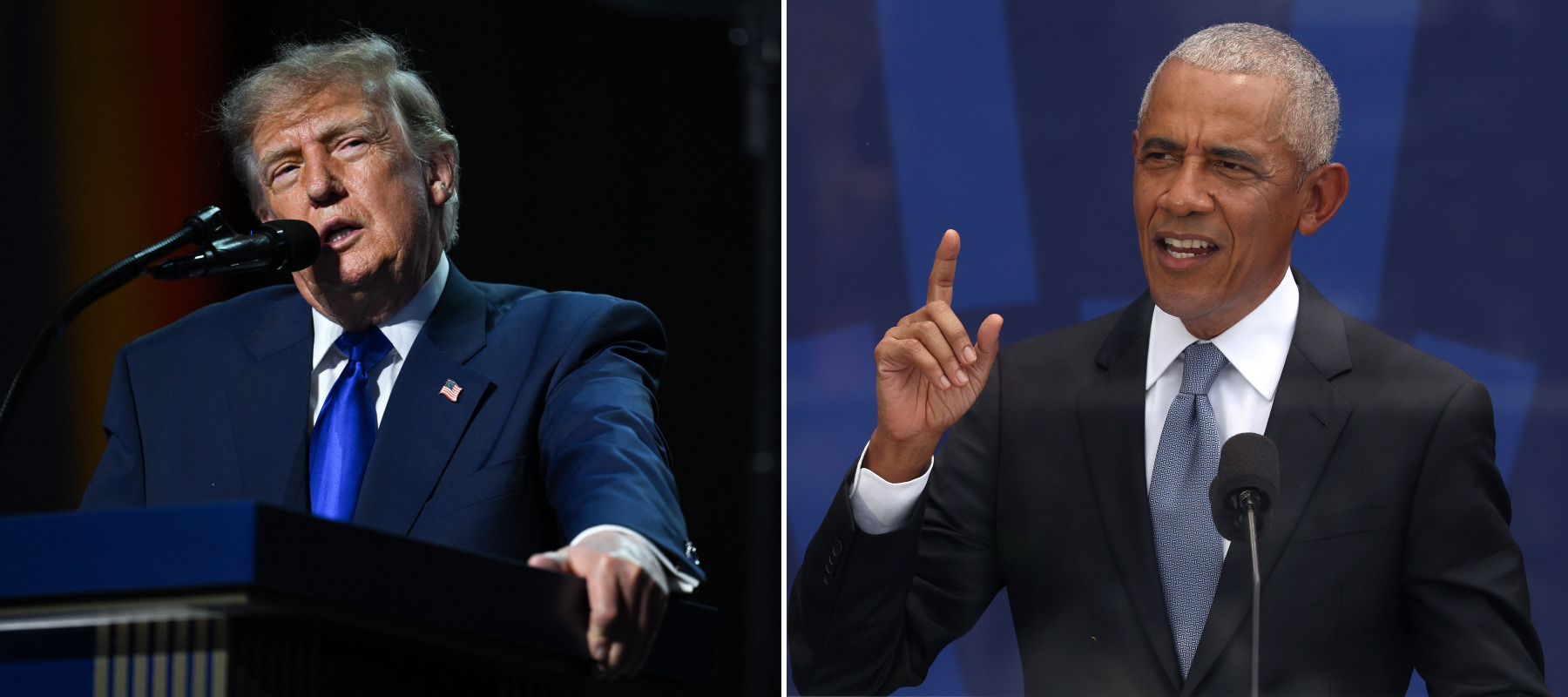 President Trump on the left, and on the right, former President Barack Obama.