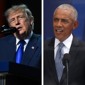 President Trump on the left, and on the right, former President Barack Obama.