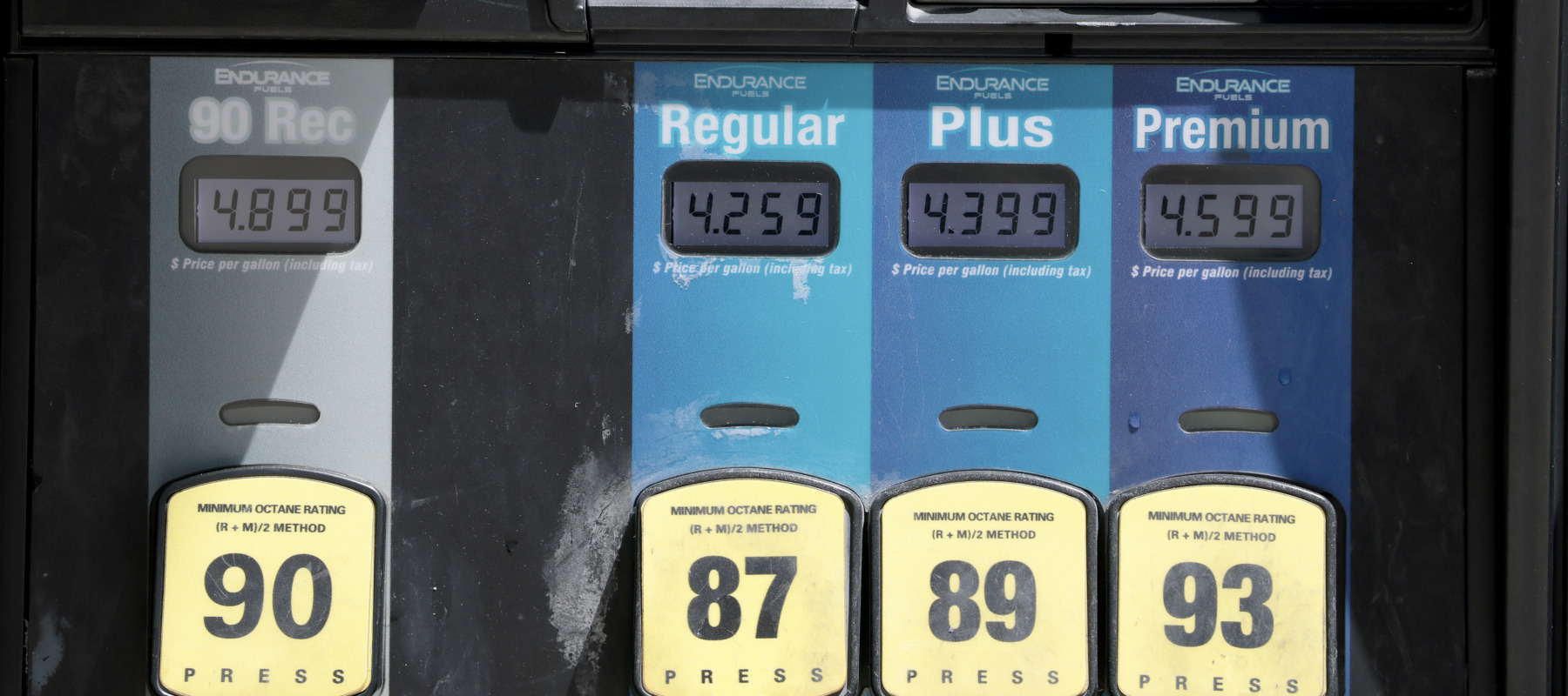 A fuel pump displays prices at a gas station on April 6, 2026 in Miami, Florida.