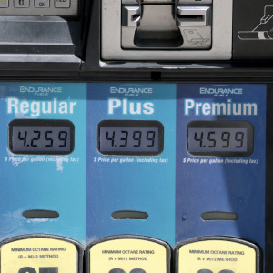A fuel pump displays prices at a gas station on April 6, 2026 in Miami, Florida.