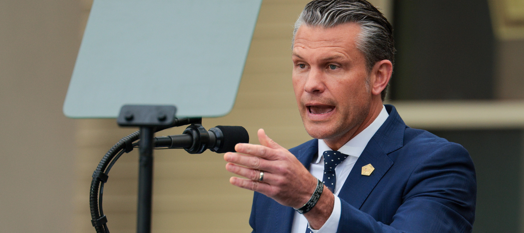 U.S. Secretary of War Pete Hegseth speaks during a ceremony commemorating the 25th anniversary of the September 11th terrorist attacks.