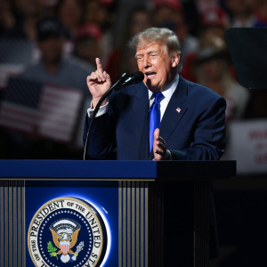President Trump speaks on stage on the first day of the 2026 Republican National Convention.