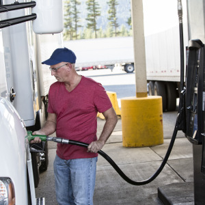 Trucker filling up on gas