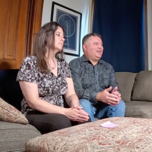 L: Patrick Tomlinson and Niki Robinson discussing swatting, R: Police officers at Milwaukee couple’s front door